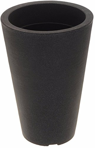 Koop Pot de fleurs rond en plastique de 35 cm de haut, pour l'intérieur ou l'extérieur, résistant aux UV et à l'eau, facile à nettoyer, léger, gris foncé, parfait pour terrasse et intérieur