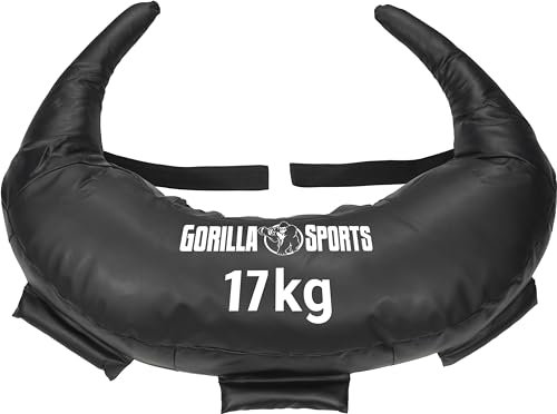 GORILLA SPORTS® Bulgarian Bag - 5kg, 8kg, 12kg, 17kg und 22,5kg, 5 Schlaufen, aus Kunstleder, Schwarz - Sandsack, Bulgarische Tasche, Power Bag, Sand Sack, Krafttraining, Fitness