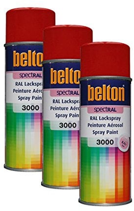 3x KWASNY 324 040 BELTON SPECTRAL Lackspray RAL 3000 feuerrot hochglanz 400ml