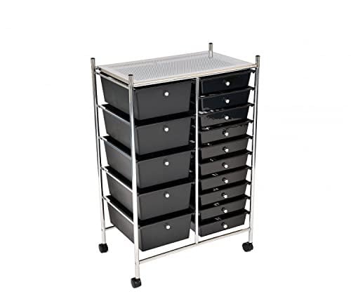 Oypla 15 Drawer Storage Mobile Makeup Salon Trolley Portable Storage Organiser