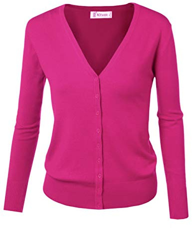 Golden service Women Basic Spring Button Down Cardigan, 6, Hot Pink