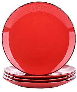 vancasso Navia Tropical Dessert Plate Set of 4, Stoneware Vintage Look Red Dinnerware Tableware, 8.5 inch Snack/Salad/Fruit/Side Plate. (21.5 * 21.5 * 2.5cm)