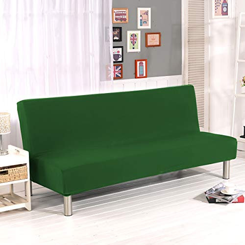 WINS Sofabezug für 3-Sitzer/Schlafsofa, dehnbar, ohne Arm, für Futon-Sofa, verstellbar, Dunkelgrün