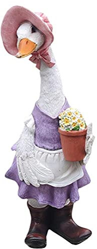 WINBST Deko Gans,Harz Ente mit Schürze und Strohhut Garten Willkommensschild Fleißige Ente Garten-Deko Gartenstecker Figur Terrasse Wetterfest