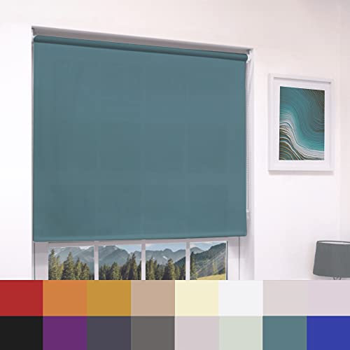 Teal Plain Dim Out Fabric Roller Blind Made To Measure Maximum of 60cm Width All Fitting Included Easy FIt Child Safe