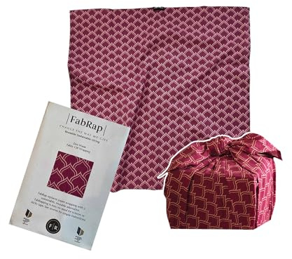 FabRap Furoshiki Fabric Gift Wrap, Single-Sided Fabric Wrap, schön mit erröten rosa Bögen auf einem tiefen kastanienbraunen Hintergrund, perfekt für Geschenke und andere Zwecke illustriert