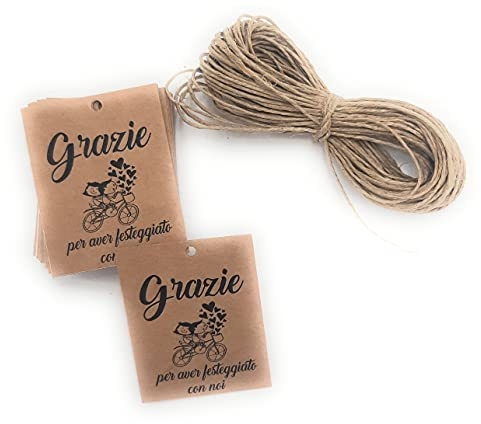 50 Etiketten aus Kraftpapier, Grazie per aver Festeggiato mit Noi, für Hochzeitsgeschenke