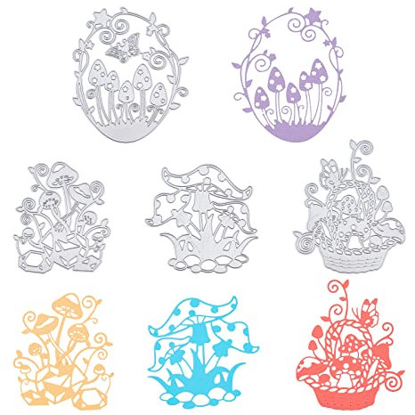 ORIGACH 4 Stück Pilz Metall Stanzformen für Kartenherstellung Pilz Stanzformen Prägeschablonen für DIY Lesezeichen Scrapbooking Album Dekorative Papierstanzen