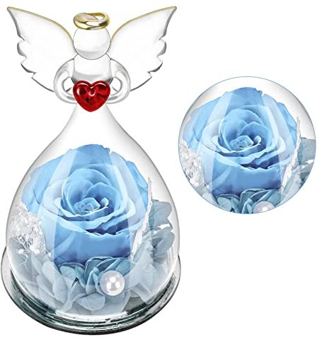 DASIAUTOEM Rose Eterne, Regalo per Donne, con Rosa Forever Rose in Angelo in Vetro, Decorazione Floreale Fatta a Mano, Regalo per Moglie Fidanzata Mamma, San Valentine, Matrimonio, Compleanno