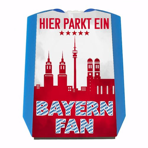 Hier parkt EIN Bayern Fan Parkscheibe in Vereinsfarben mit Zwei Einkaufswagenchips als Geschenk für Fußballfans die ihren Verein über Alles lieben und überall verfolgen