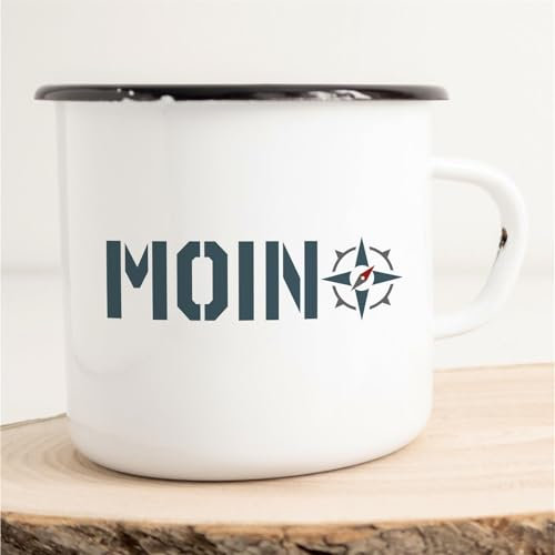 Huuraa Emaille Tasse Moin Kompass Geschenk Kaffeebecher Vintage 300ml Moin Kompass Geschenkidee