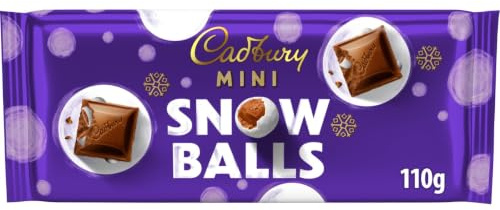 Cadbury Dairy Milk Mini Snowballs Chocolate Bar, Dairy Milk with Mini Festive Snowball Pieces, Christmas Treat for Gifting or Sharing, 110g (Pack of 1)