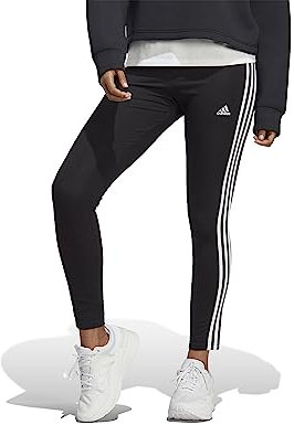 adidas Donna Essentials 3-Stripes High-Waisted Single Jersey Leggings, Black / White, XS