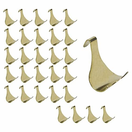 SUL Brass Plated Moulding Hook Picture Rail Hooks Hangers, Picture Moulding Rail Frame Hook Hangers for Art Exhibition Gallery Picture Billboards Hanging Clothes Keys Holder – Brass (30 PK)