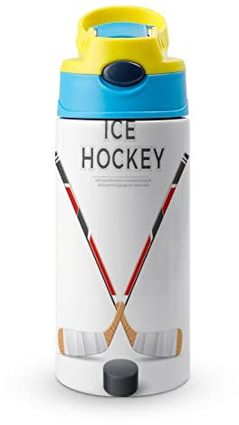 Trinkflasche Edelstahl 500Ml Eishockey Thermosflasche Mit Strohhalm Auslaufsichere Wasserflasche Für Jungen Mädchen 19x6.8 cm
