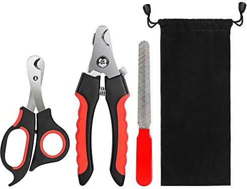 KTHZI Dog Nails Clippers Set of 3 Pcs,Trimmer with Safety Guard,Razor Sharp Blades with Bonus File,Cat Claw Clippers with Sturdy Non Slip Handles for Pets, Red & Black Set of 3