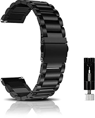 CeiBand Correa para 20MM 18MM 22MM, Métal Ajustable de Acero Inoxidable Correas, Banda Reemplazo de Reloj Inteligente para Hombres Mujer - Negro