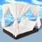 Homgoday Outdoor-Loungebett mit Vorhang Sonnenliegen für 2 Personen Sonnenliege Doppelliege mit Verstellbarer Rückenlehne Doppel Loungebett Gartenliege Poly Rattan Braun