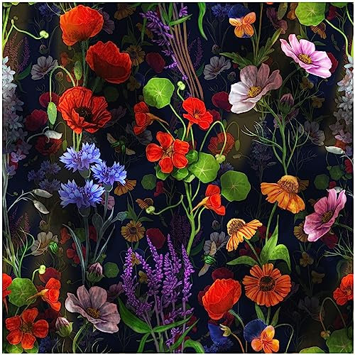 Floralplus Tapete zum Abziehen und Aufkleben, dunkle Blumen, entfernbare Tapete für Badezimmer, Vintage-Blume, Kontaktpapier für Spind, Schrank, freundliche Tapeten für Akzentwand, Heimdekoration,