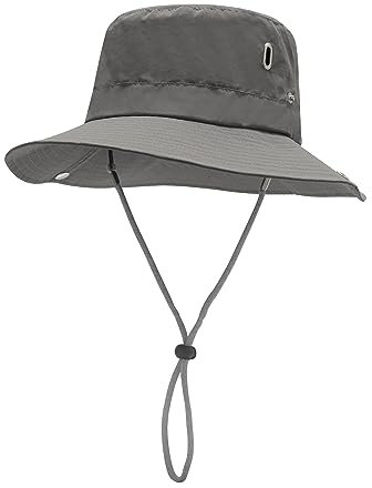 ZLYC Herren Camouflage Sonnenhut Safari Hut Mesh Outdoorhut Boonie Hut(8cm Krempe Solid Grau)