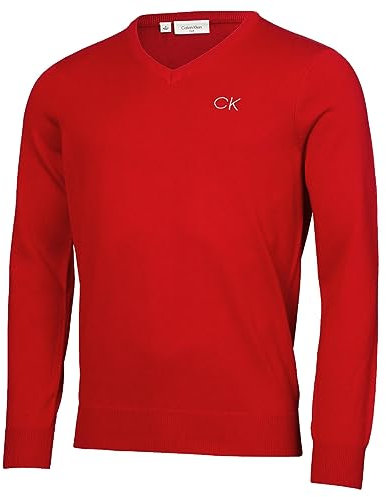 Calvin Klein Mens V-Neck Tour Golf Sweater - Red - L