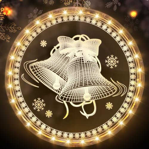 ConBlom Weihnachten Dekorative Fenster Licht, 24cm Weihnachtsbeleuchtung innen Fenster Hängende Weihnachtsdeko Lichterketten für Outdoor Indoor Terrasse Schlafzimmer Hintergrund (Weihnachtsglocken)