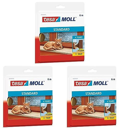 tesamoll STANDARD I-Profil - Schaumstoffdichtung zum Isolieren von Spalten im Haushalt, selbstklebend - Braun - 6 m x 9 mm x 4 mm (Packung mit 3)