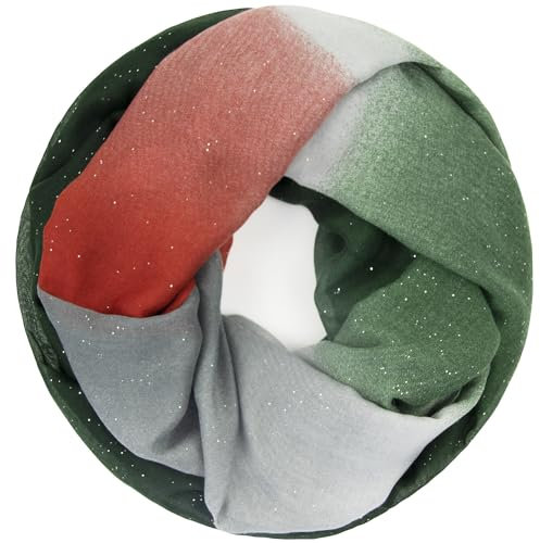Gloop Damen schal leichter Langschal Loop Schlauchschal Tuch Viele Farben (Hellgrün-Grün-Grau mit Glitzer)