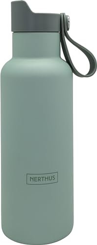 NERTHUS FIH 1265 Botella Deportiva CLICK & DRINK! de Doble Pared de 500 ml con Tapón de Clic, Hidratación y Estilo en un Diseño Premium Kaki