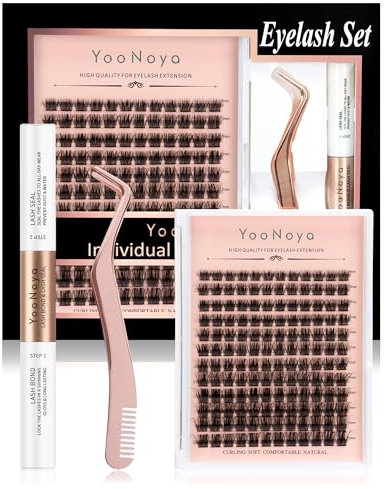 YOONOYA Kit Extension Faux Cils, 144 Pcs 8-16mm D Curl Kit Faux Cils Individuel Cluster Extensions avec Lash Bond and Seal, Applicateur, Volume Russe Bouquet Cluster Lashes (Kit-QD-8-16mm)