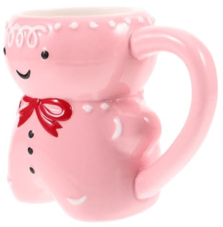 UPKOCH 3D Gingerbread Man Ceramic Mug - 350ml Cute Pink Christmas Coffee Cup with Handle, Tea, Milk, Hot Chocolate, Party Supplies,Holiday Theme Cup Decor
