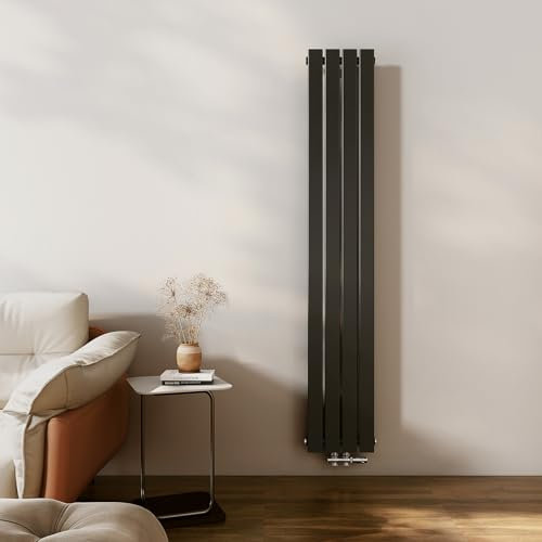 EMKE Heizkörper Klein 1800x300mm, Vertikal Heizkörper Bad Schmal Hoch Flachheizkörper Mittelanschluss Design Paneelheizkörper Einlagig Wandheizkörper Schwarz 627 Watt