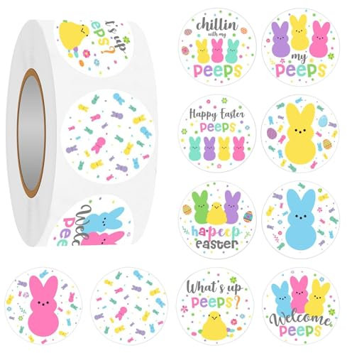 GAROMIA 1000 Stück Oster Sticker Easter Bunny Stickers Frohe Ostern Ostersticker für Eier Ostereier Aufkleber Ostern Runde Frohe Ostern Osterhase Ei Gute zum Ostern Sticker für Geschenk Eier 3cm