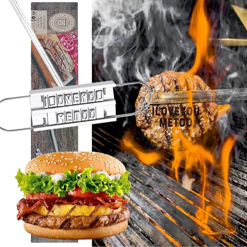 MKNZOME BBQ Grill Brandeisen mit Austauschbaren Buchstaben, Brandeisen für Holz Grillzubehör Grill Zubehör, Barbecue Fleisch-Branding Grillzubehör für Vatertagsgeschenk Barbecue Liebhaber