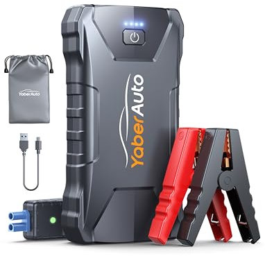YaberAuto Booster Batterie Voiture, 2500A 13800mAh Booster Batterie Moto/Auto (Jusqu’à 7,0L Gaz ou 5,5L Diesel) 12V Demarreur Batterie Voiture avec Lamp LED, Pinces Intelligentes