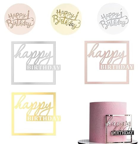 6 Happy Birthday Tortendeko 2 Stile Tortenaufsatz Geburtstag Tortendeko Geburstagstorte Tortenaufsatz Personalisiert Geburtstagstortenaufsatz Passend zur Kuchendekoration (Gold, Silber, Roségold)