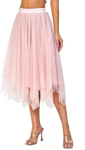 Tanzdunsje Gonna Tulle da Donna e Bambina Lunga Elastica - Bianco, Nero, Rosa Irregolare per Costumi di Carnevale e Halloween