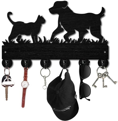 CREATCABIN Schwarzer Katzenschlüsselhalter Für Wand,Hundeschlüsselaufhänger,Wandmontierte Schlüsselhaken,Schlüsselhalter Holz,Schlüssel-Organizer-Rack,Wanddekoration,Haken Für,Vordertür,Flur,30x20cm