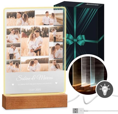 Maverton beleuchteter LED-Rahmen - personalisiertes Acryl Glasbild mit Foto - Fotorahmen mit LED-Beleuchtung - LED Acrylglas Fotogeschenk für Frau Mann Paar - Größe: L/XL - Liebespaar