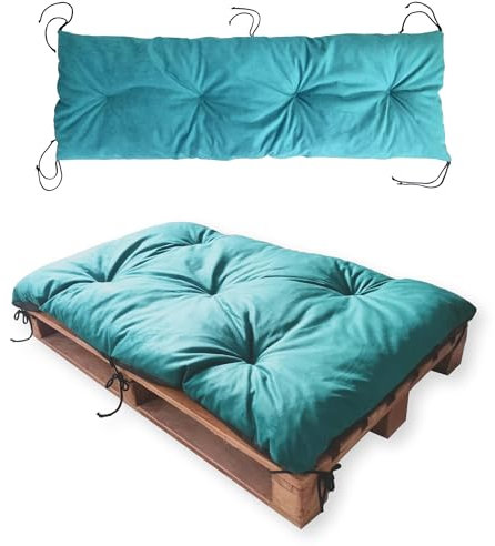 4L Textil Sitzkissen Palettenkissen Outdoor Kissen Sitzauflage Rückenkissen Bankauflage Polsterauflage Gartenpolster Sitzkissen Bank Palettenauflage (Set(120x80 cm +120x40 cm), Türkis)
