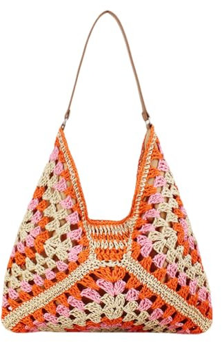 GSenhui Strohtasche Strandtaschen für Damen, Boho Schultertaschen, Handtasche Basttasche Sommer Korbtaschen Mesh Tote Bag für Strand Pool Beruf