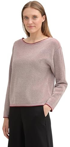 TOM TAILOR Damen Strickpullover aus Bio-Baumwolle, 37585-deep red Bubble Structure, L