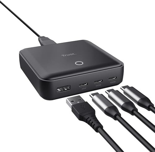 Trust Maxo 100W Multipresa USB C, Caricatore USB-C x3 USB-A x1, Caricatore USB Multiplo, Cavo di Alimentazione 1,5 m, Hub Stazione di Ricarica USB Multipla per iPhone Samsung Galaxy Tablet Laptop