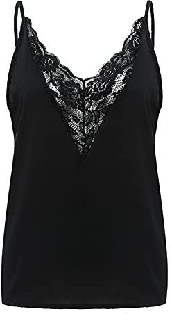 Camisole Tops for Women 2024 Fashion Vest V-Neck Lace Spaghetti Straps Ladies Casual Tank Tops Sexy Loose and Soft Casual Tank Top Seaside Holiday Travelling Shopping Daily Life (Black, L)