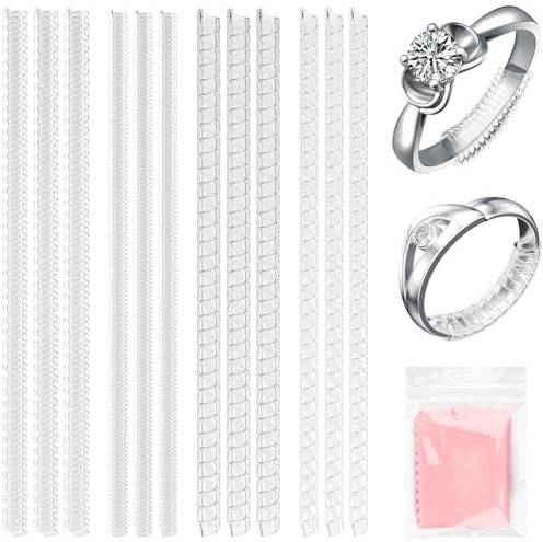 Ringgröße für lose Ringe, 12 Stück, 4 Größen, unsichtbares klares Silikon, rutschfester, verstellbarer Ringgrößenmesser, Ringgrößenmesser und Spannschutz, für Damen und Herren, machen Ringe kleiner,