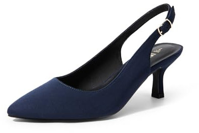 DREAM PAIRS Scarpe Classiche da Donna con Tacco a Gatto Décolleté con Cinturino in PU con Comoda Soletta per la Festa di Nozze,Size 38,Blu Marino-Scamosciato-1,SDPU2444W