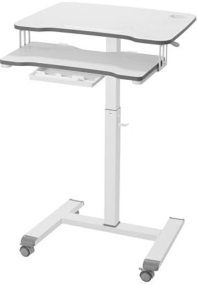 ETHU Stehpult mit 4 Rollen, Höhenverstellbarer Computertisch mit Großer Arbeitsfläche von 68×50cm, Mobiler Schreibtisch mit Tastaturablage, Laptoptisch für Wohnzimmer & Schlafzimmer, Marmor Weiß