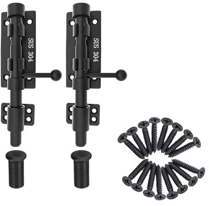 Schiebebolzen Torriegel Verdickter Schwerlast Türriegel Verschluss 304 Edelstahl Bolzenriegel Schwarz Massiver Torverschluss Türverriegelungen mit Schrauben und Staubschutzbehälter