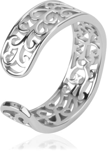 S925 Sterling Silver Toe Rings for Women Sterling Filigree Leaf Pattern | Toe Ring 925 Sterling Solid Silver Adjustable Design Open Rings Toe Band Ring Finger Ring Gift for Women Foot Joint Ring Gift