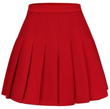 JCOPGWI Damen Plissee Minirock A-Linie Hohe Taille Schuluniform Cheerleader Rock, Rot/Ausflug, einfarbig (Getaway Solids), Groß